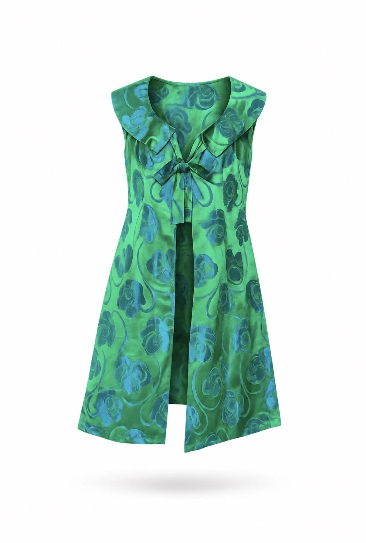 1950s Emerald Blue Floral Sleeveless Jacket
