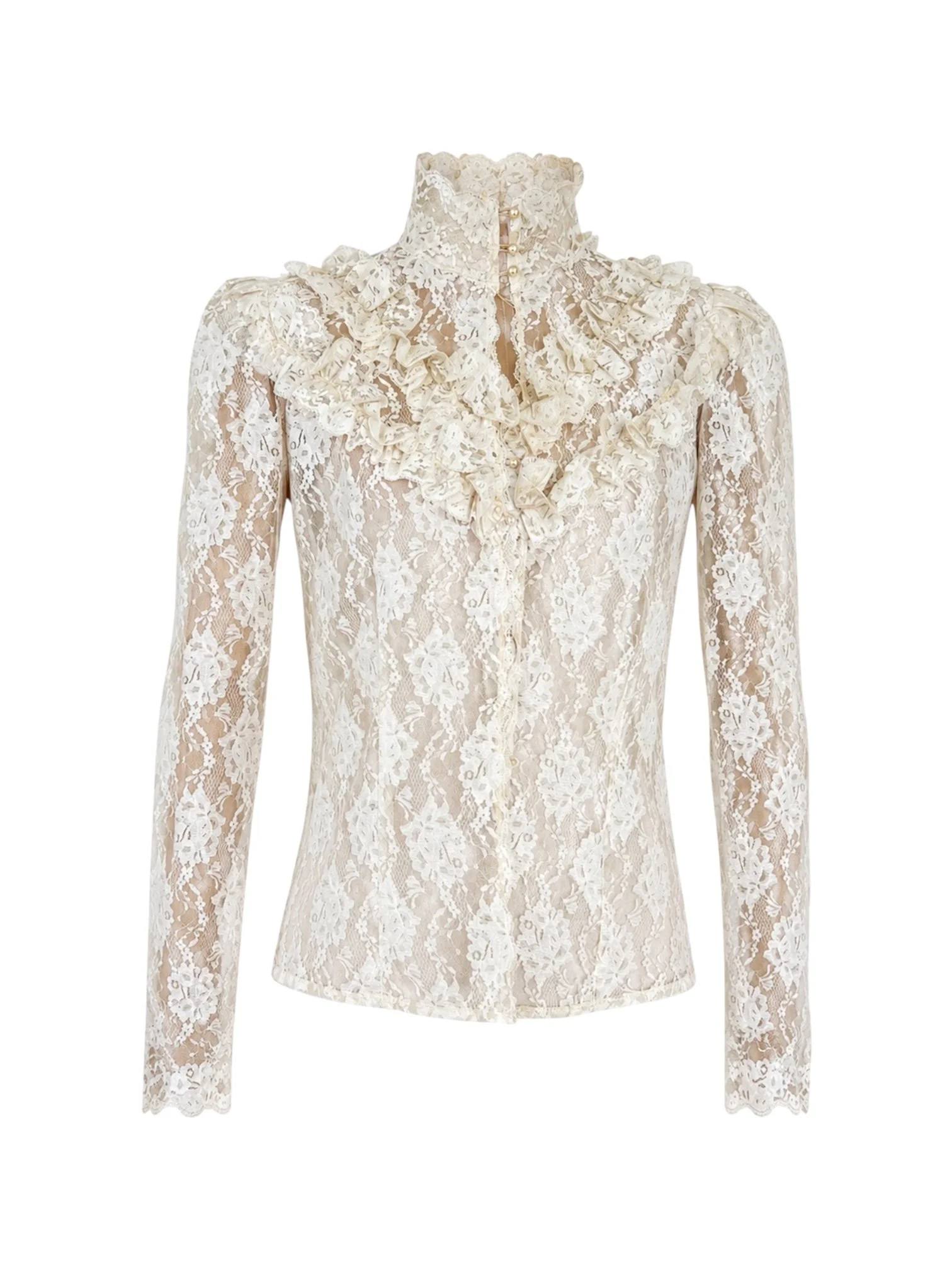 1970s Ivory Lace Victorian Inspired Blouse