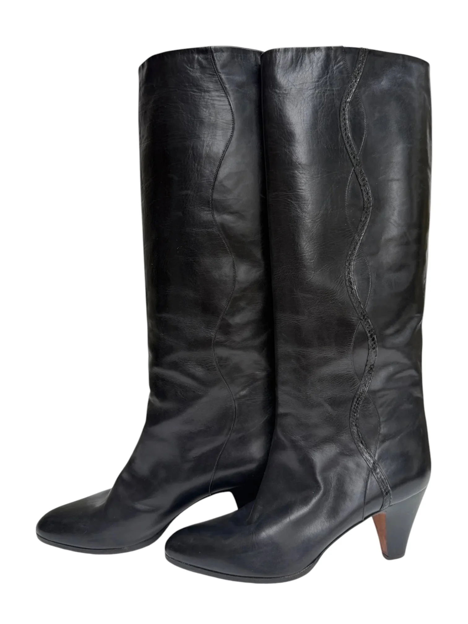 Black Spiral Leather Boots