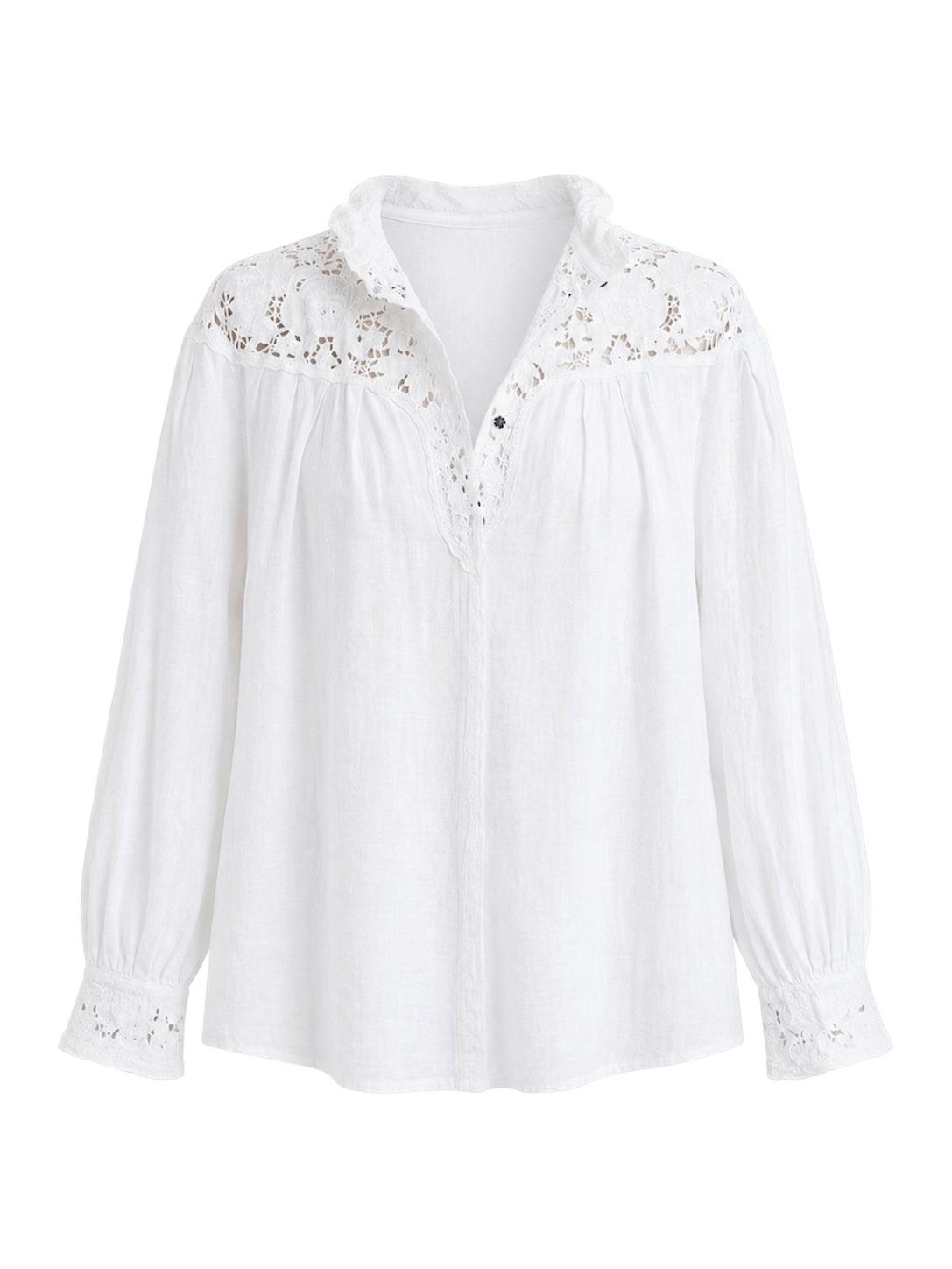 Linen Mock Neck Lace Blouse