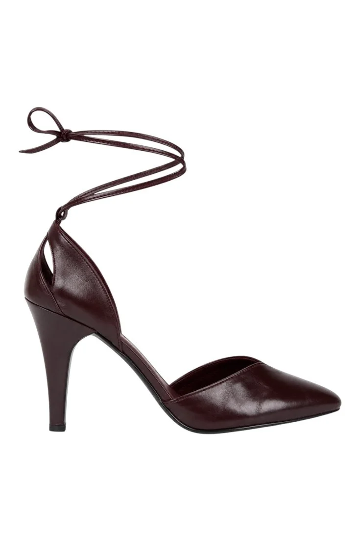 1980s Charles Jourdan Burgundy Ankle Tie Heels