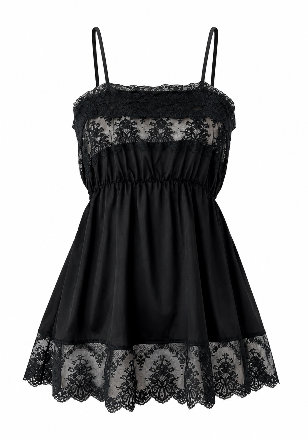 Tiered Lace Black Mini Slip Dress
