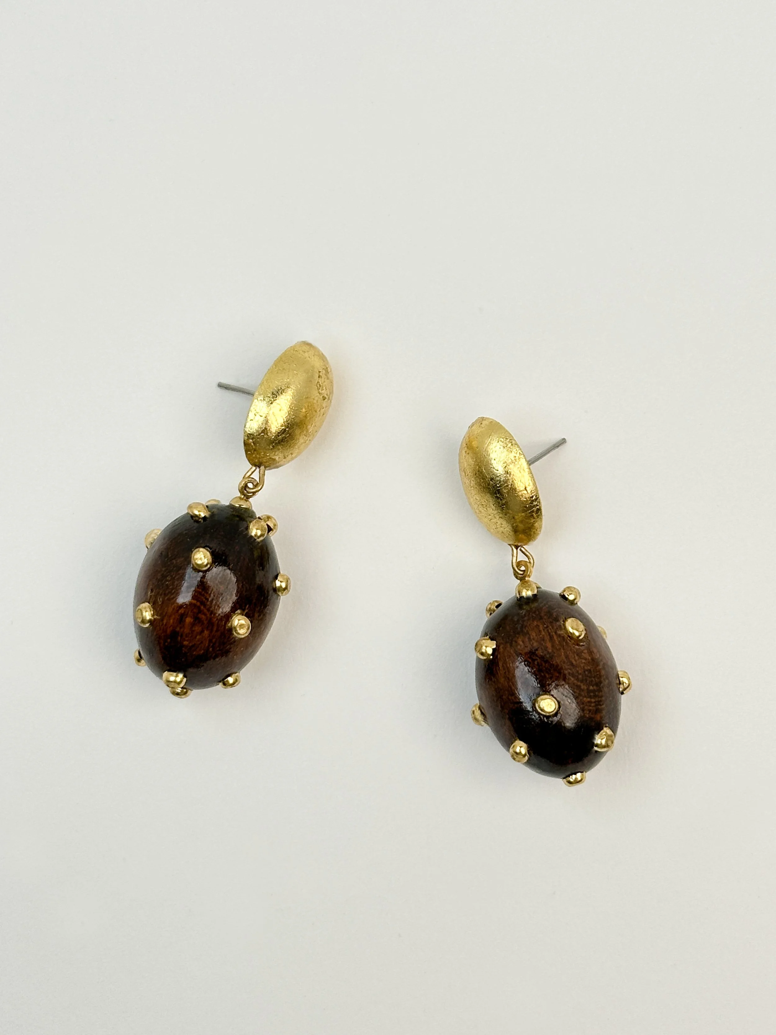 Studded Wood Egg Earrings
