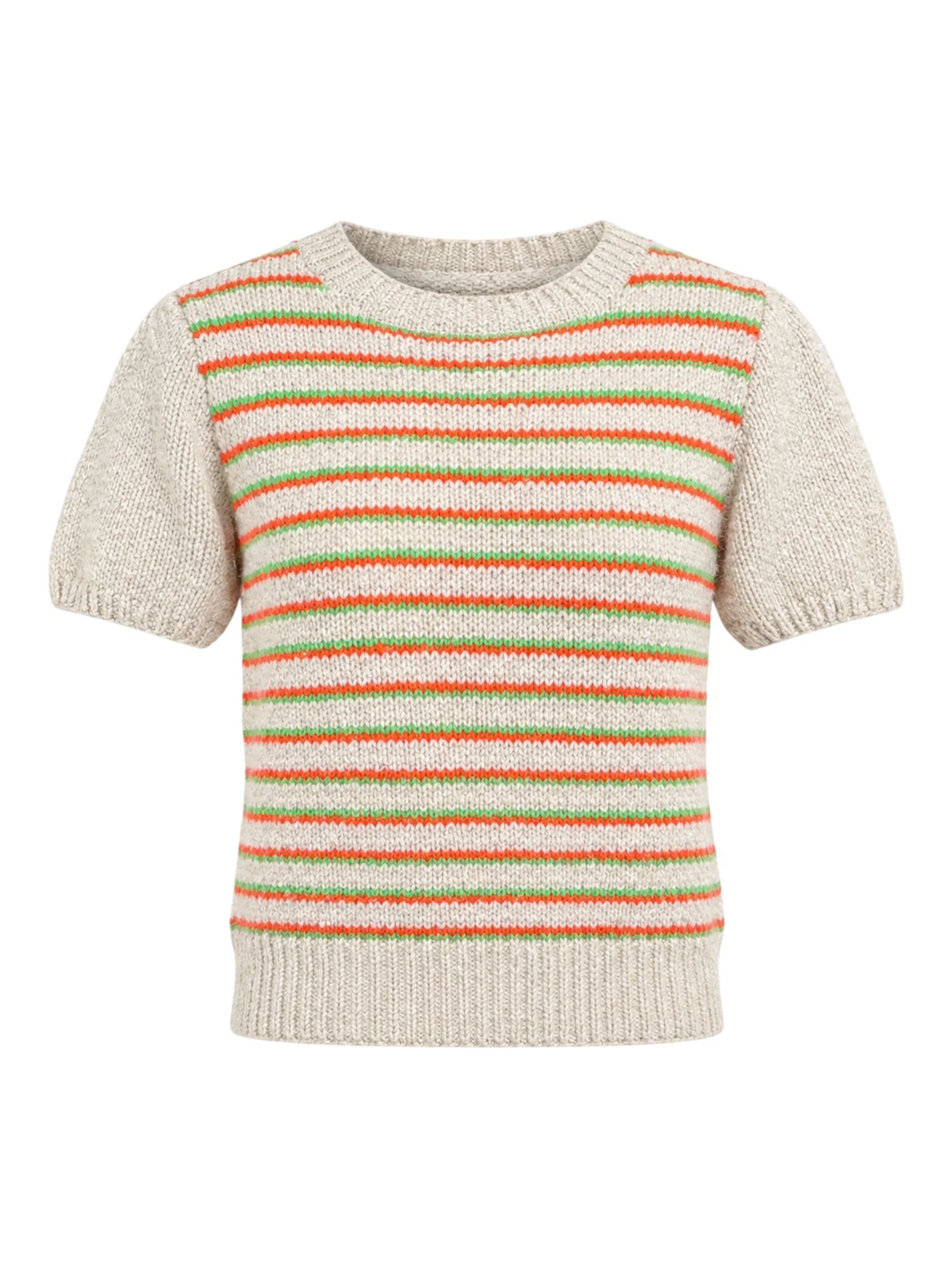 1980s Hand-Knit Neon Stripe Puff Sleeve Sweater