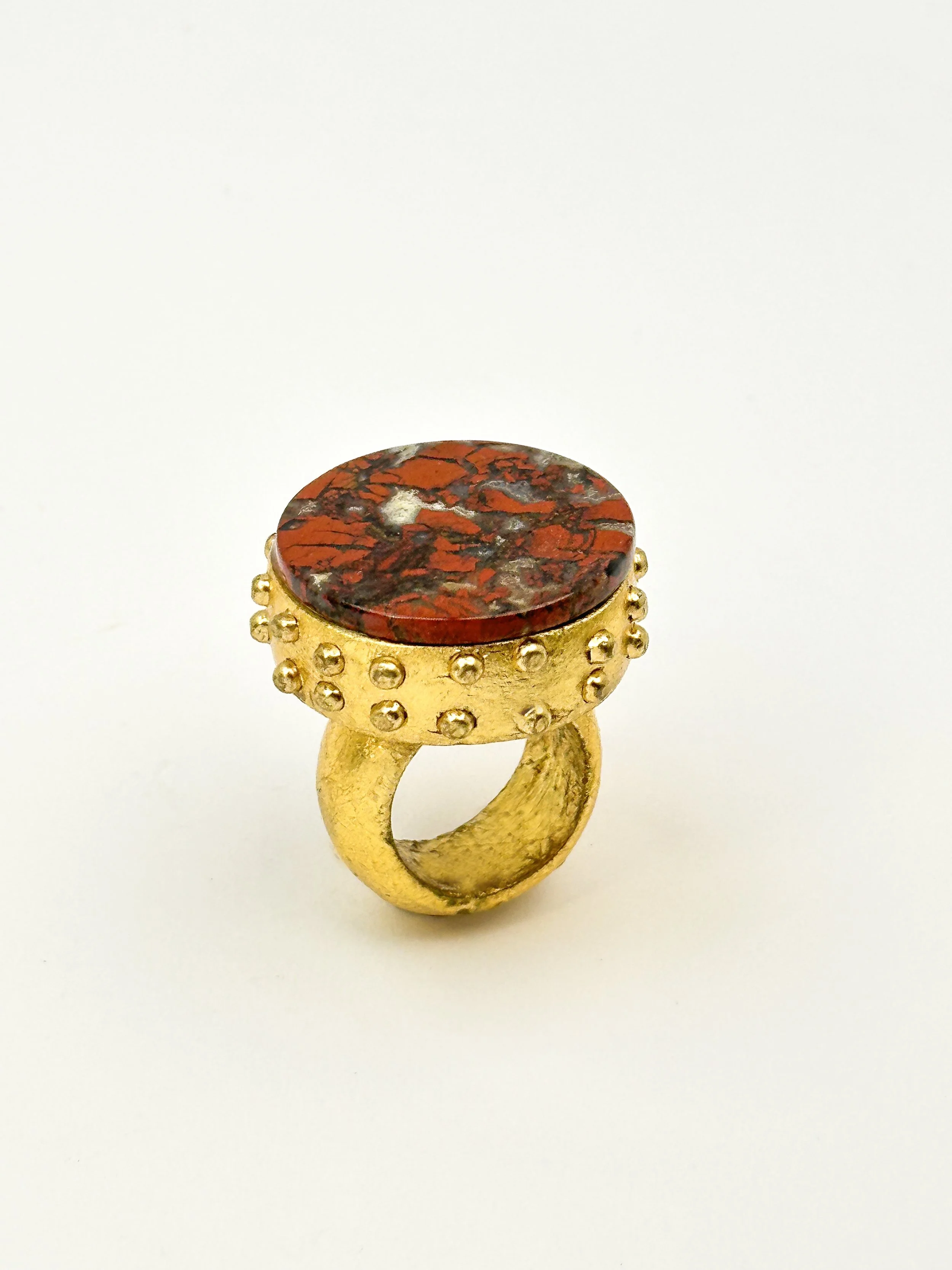 Brecciated Jasper Round Studded Ring