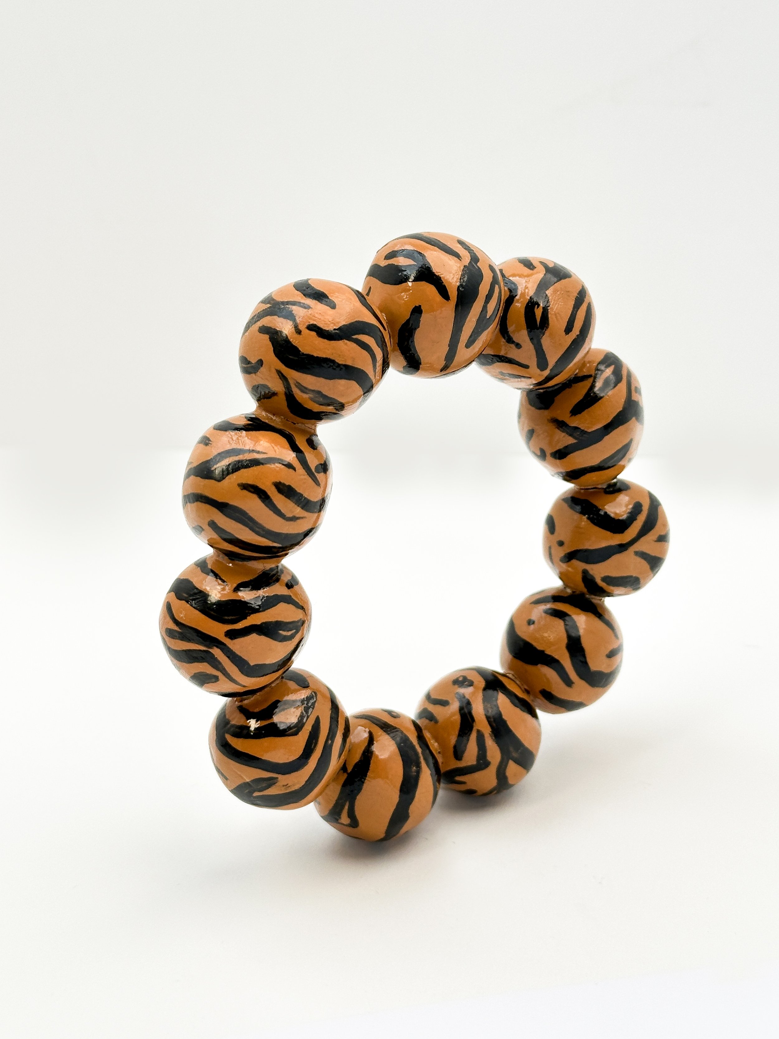 Tiger Stripe Lacquer Beaded Bangle