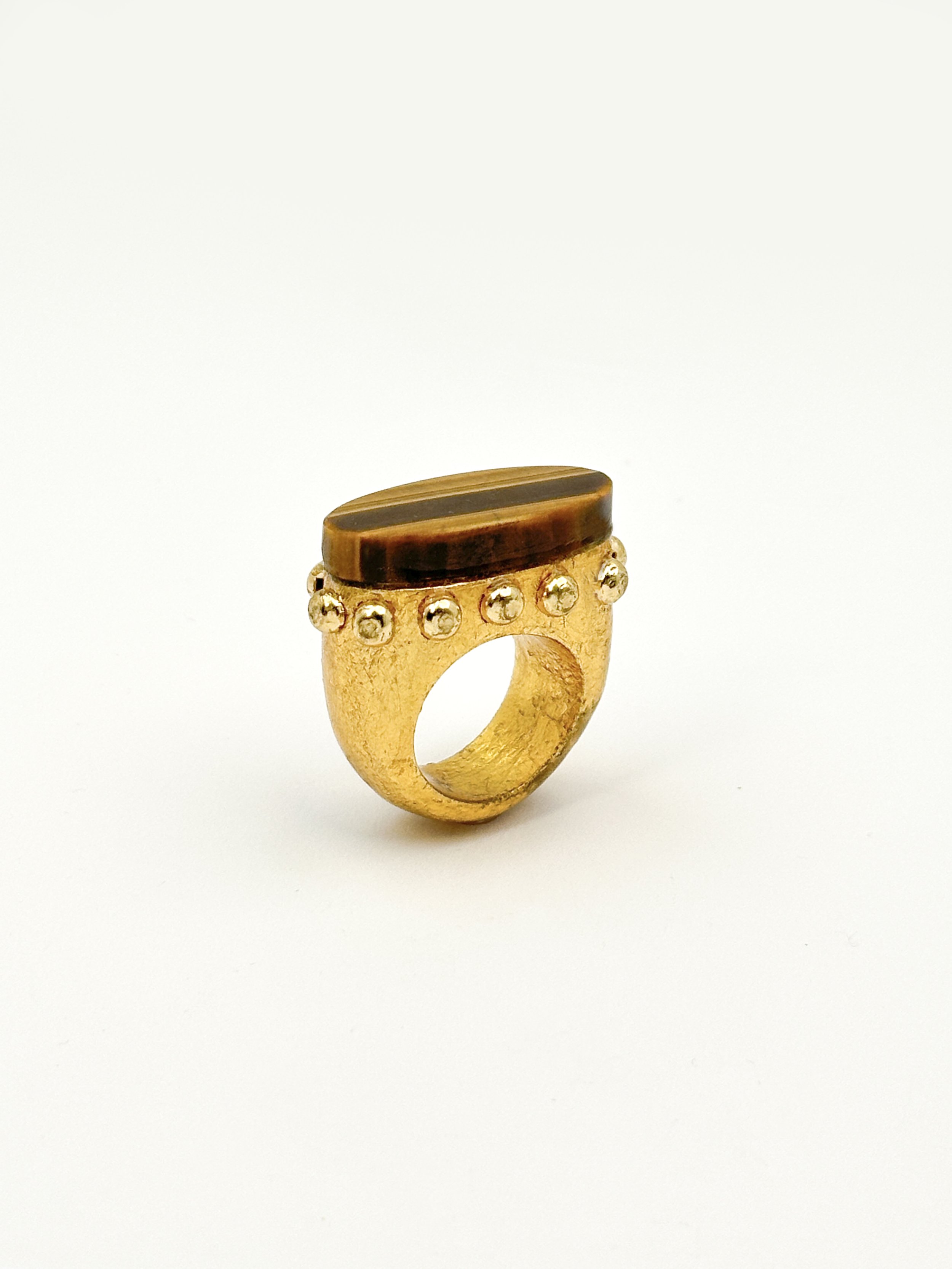 Tiger's Eye East West Studded Ring