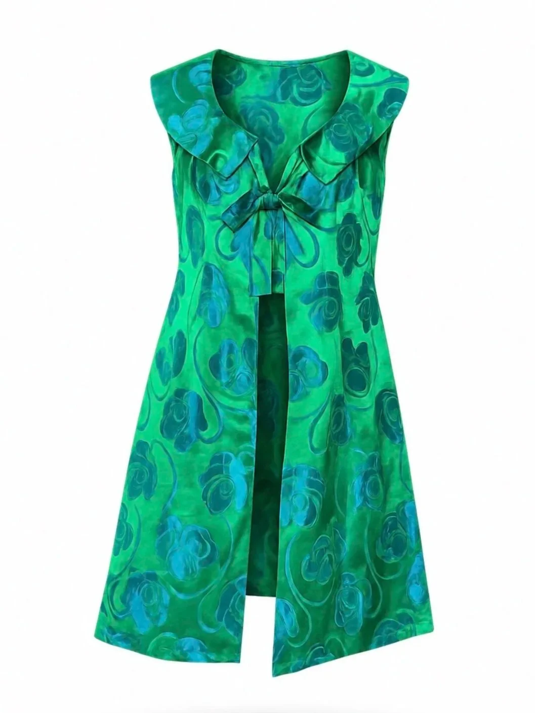 1950s Emerald Blue Floral Sleeveless Jacket