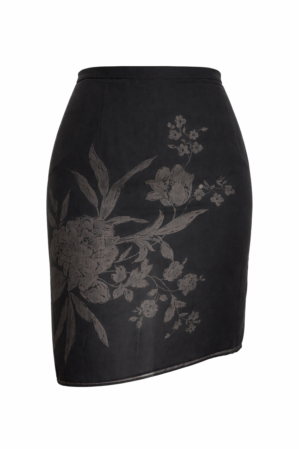 Black Silk Floral Overlay Mini Skirt