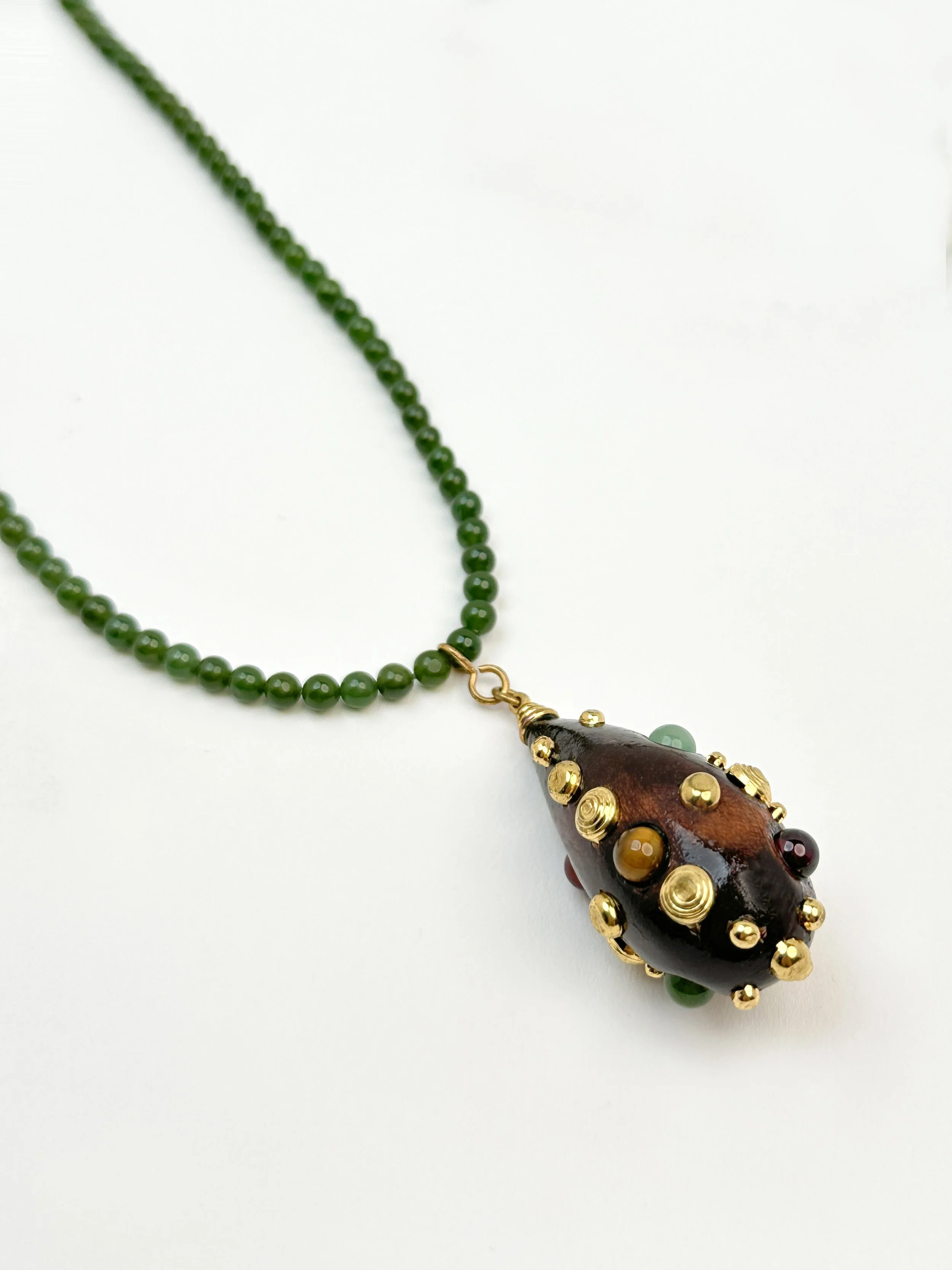 Studded Wood Teardrop Pendant