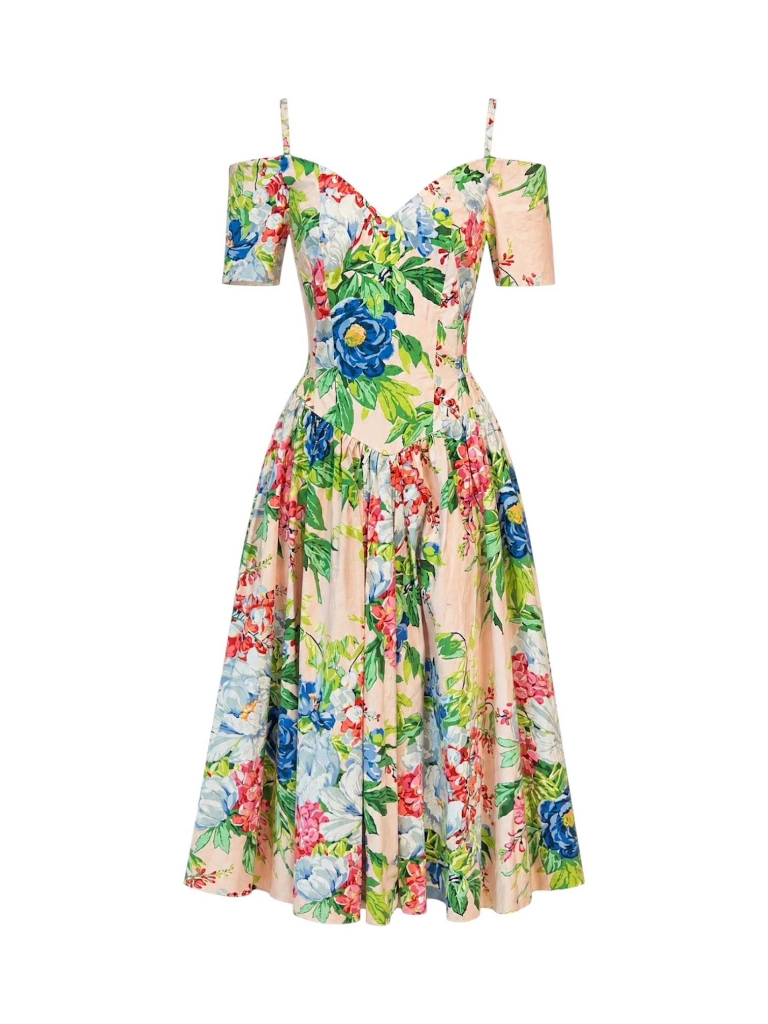 1980s Floral Sweetheart Dress
