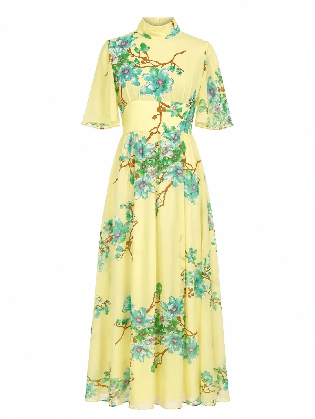 1940s Yellow Cherry Blossom Dress