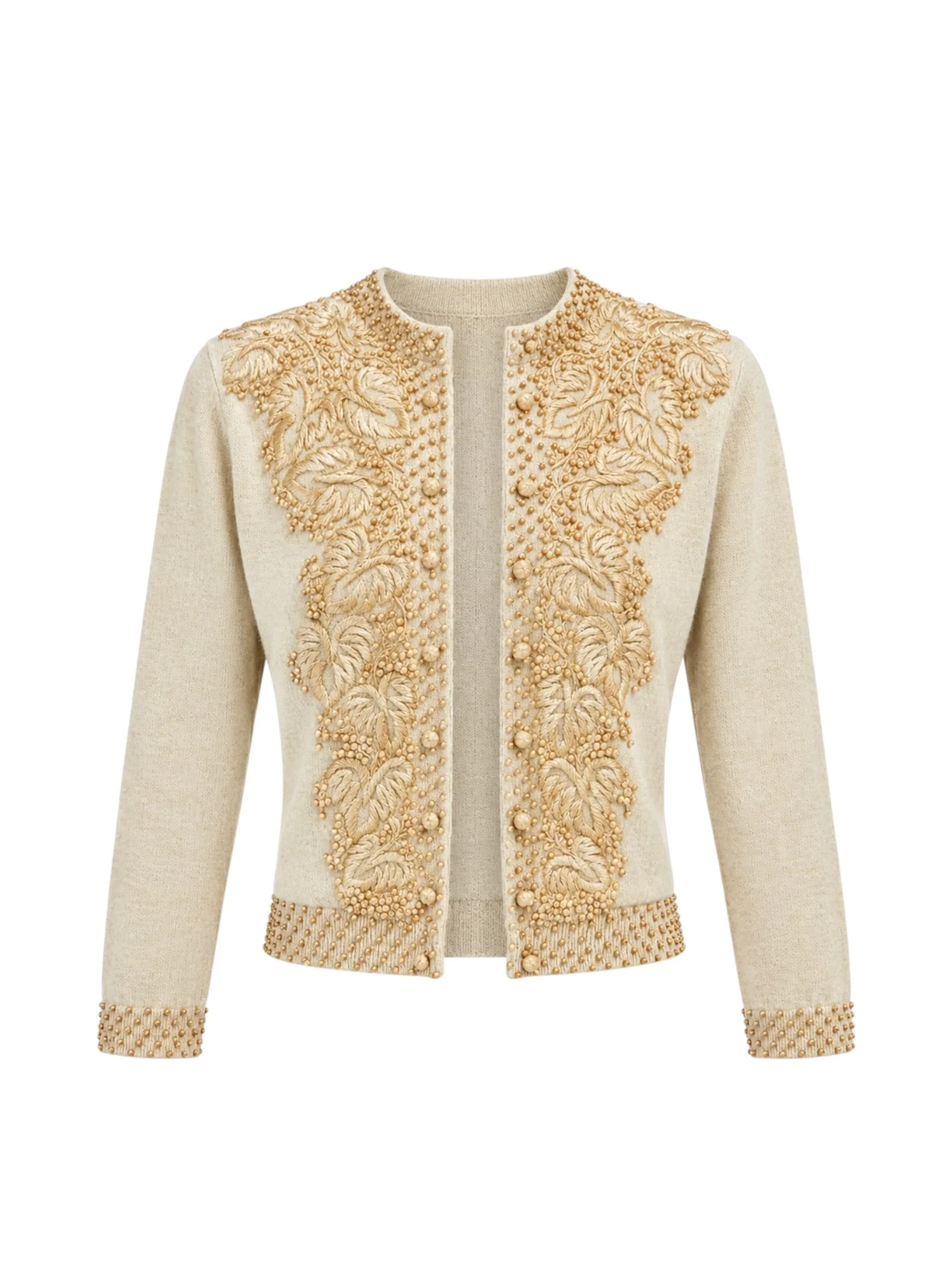 1950s Embroidered Cream Cropped Cardigan