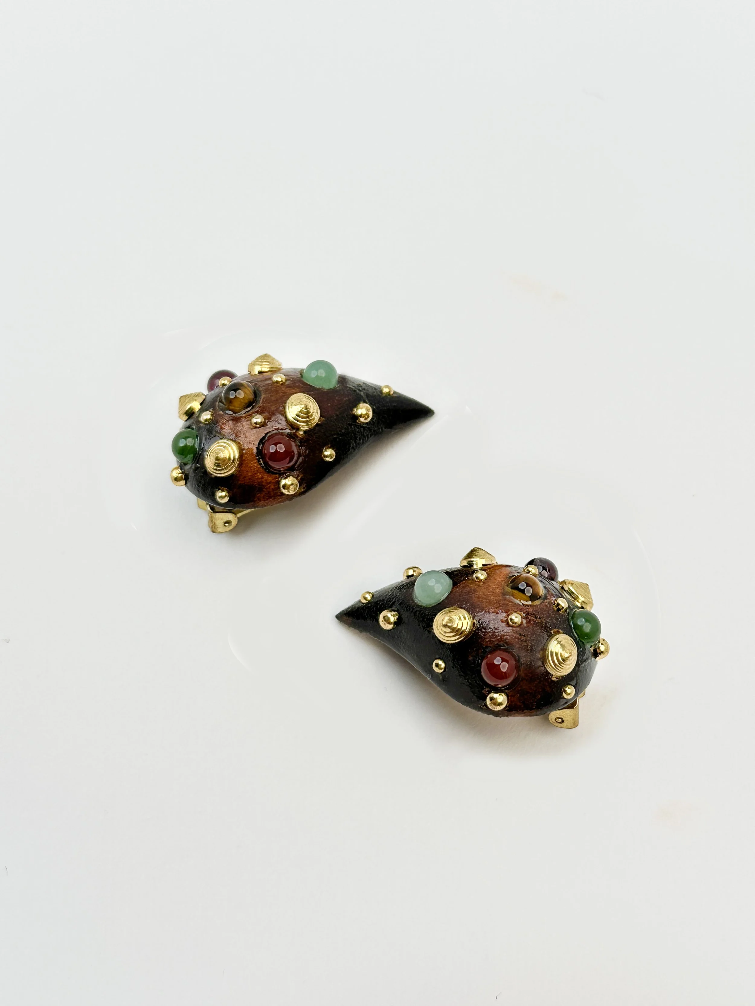 Studded Wood Paisley Earrings