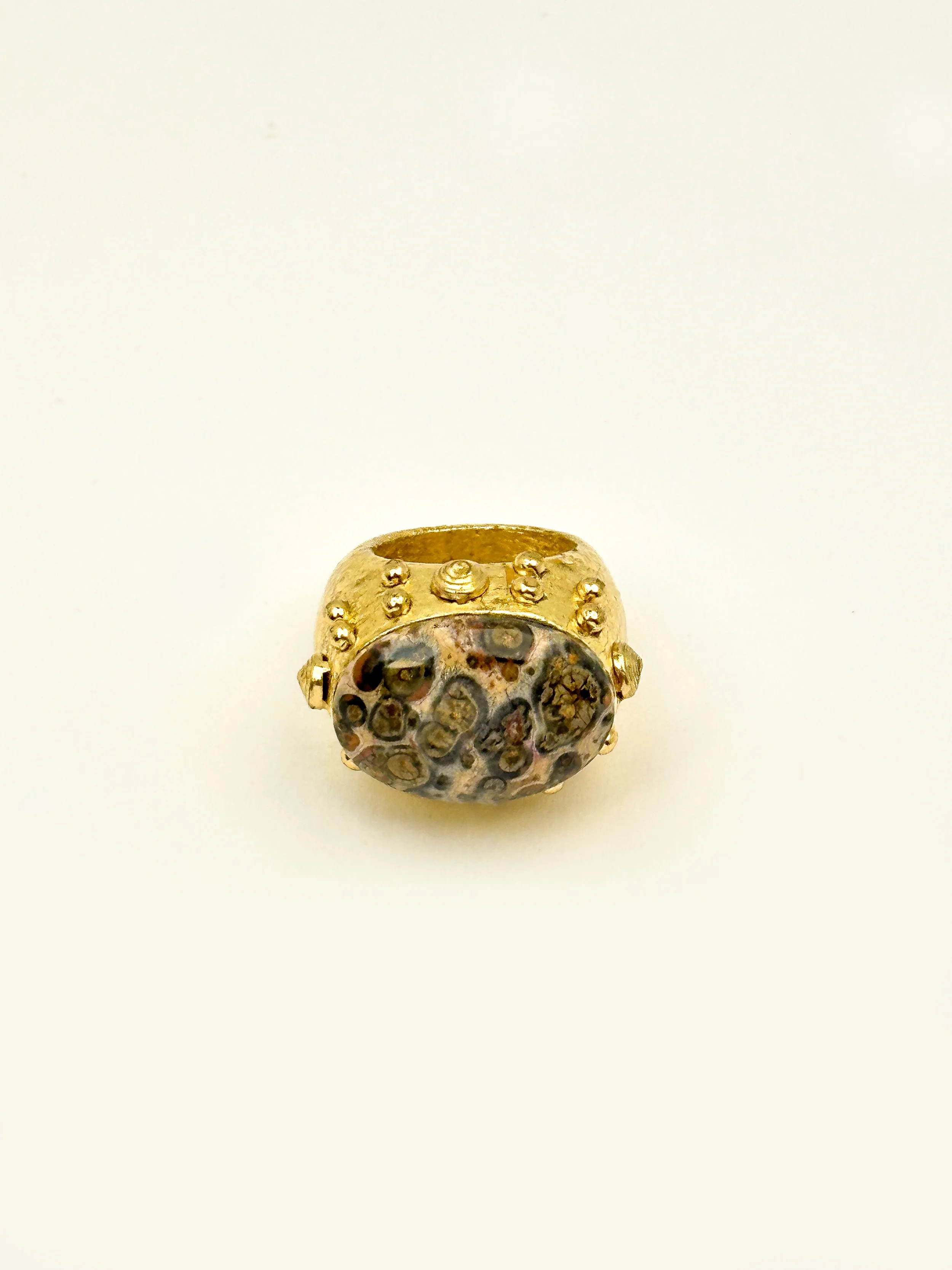 Leopard Jasper Oval Studded Ring