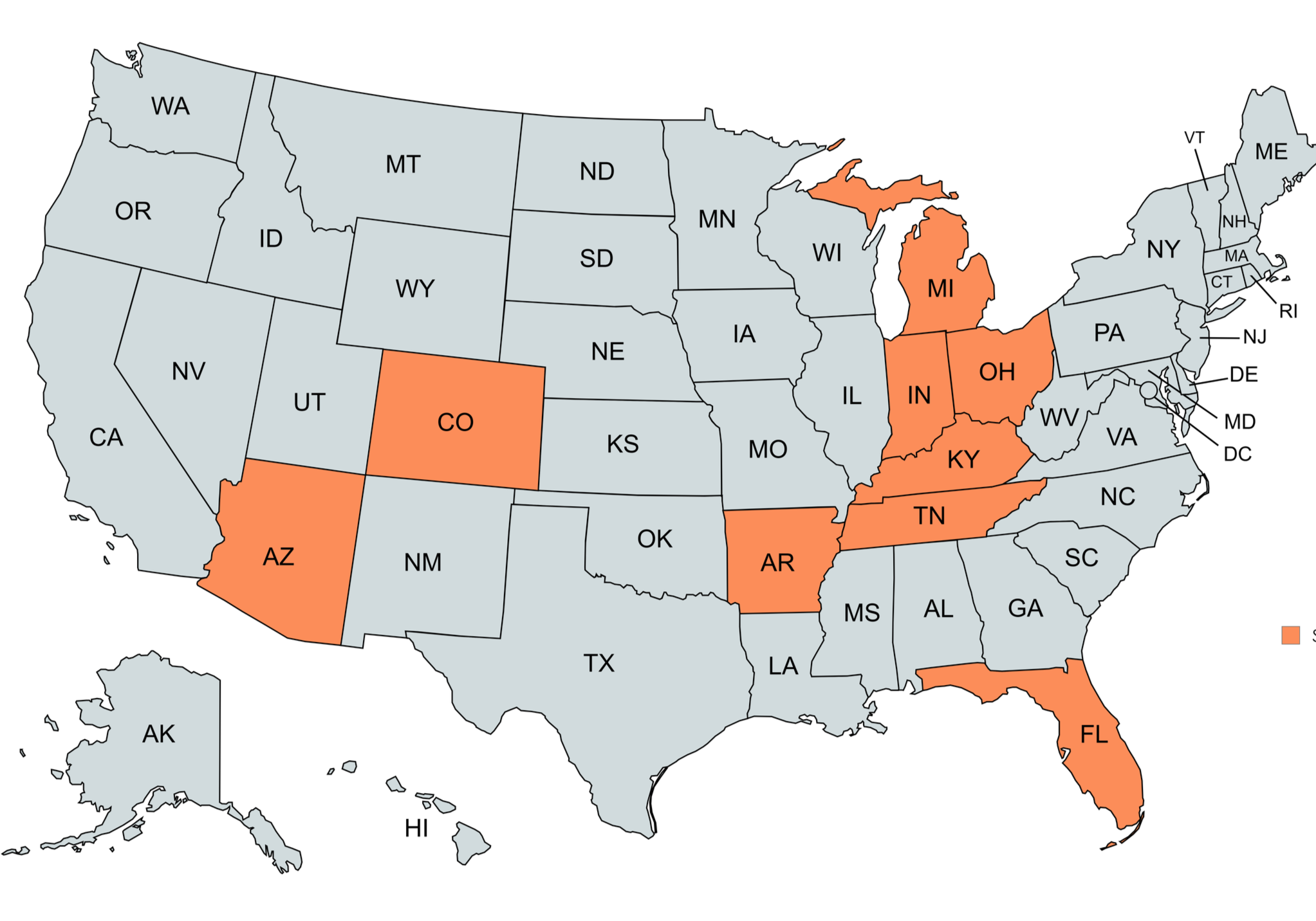 map showing states we serve