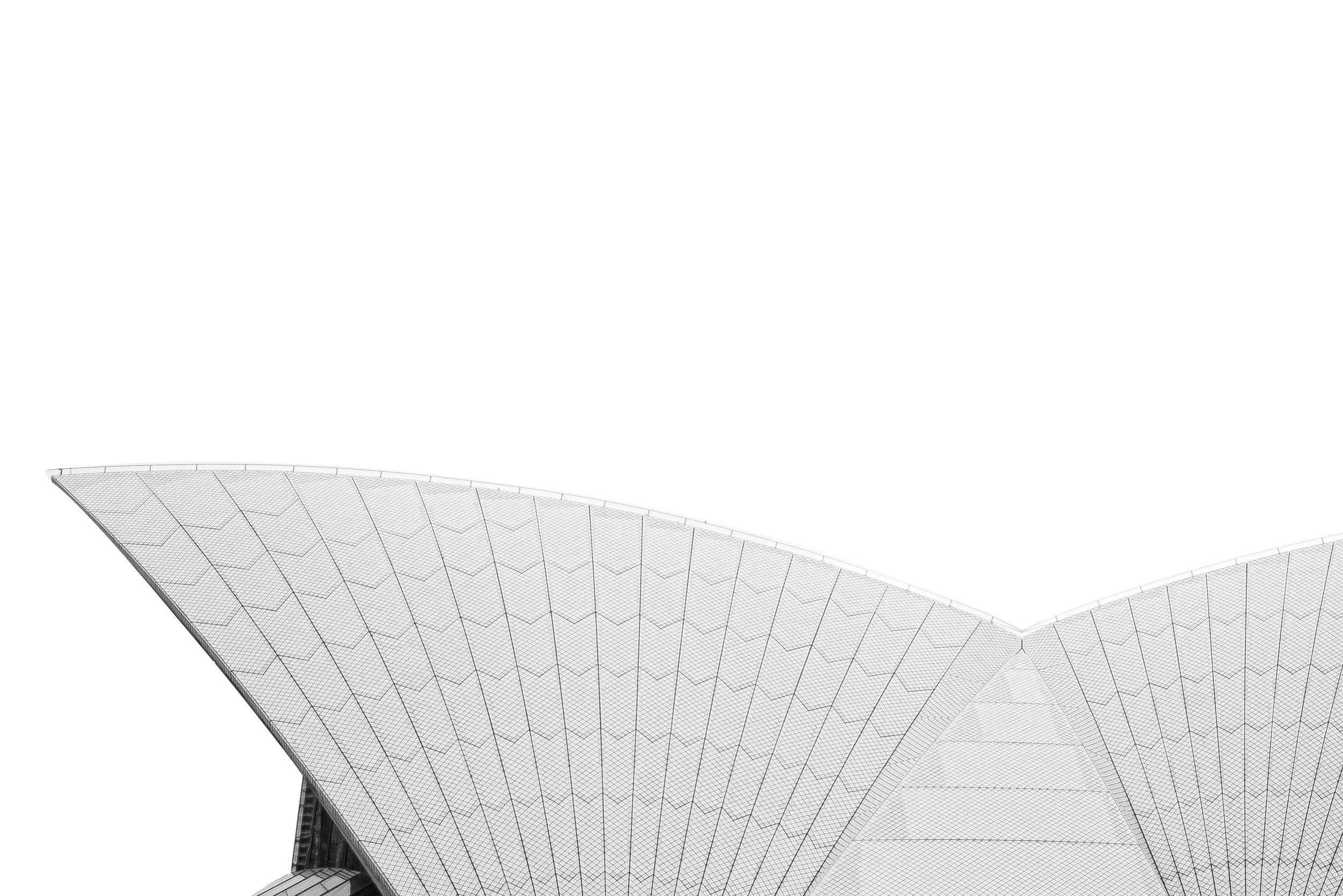 Close-up of the Sydney Opera House roof with distinctive white sail-like pattern against a plain background. Opera House Photo by Ruth Gold
