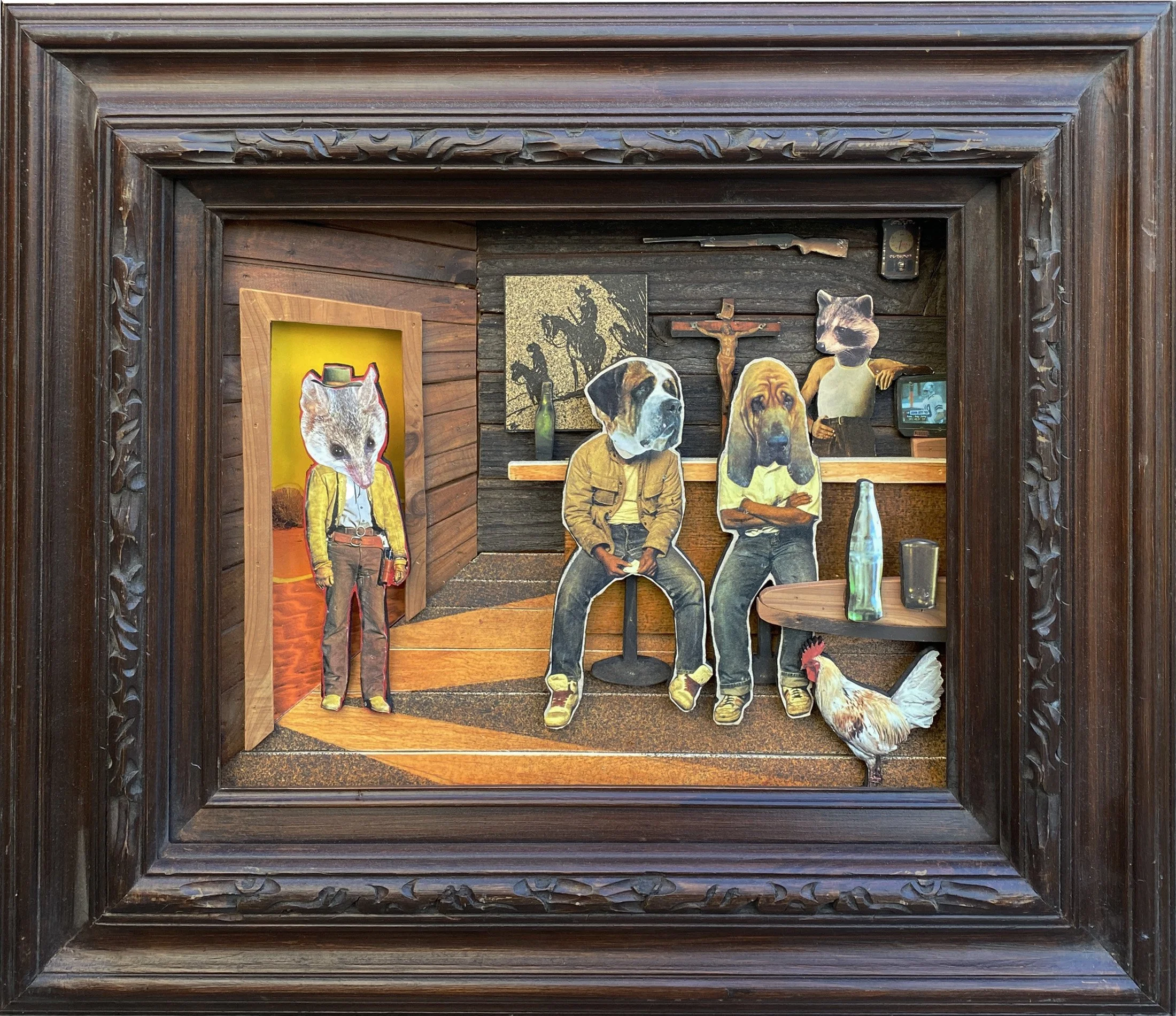 The Saloon
2026
22"x19"x3.5"
Wood, Collage, Stain and Paint