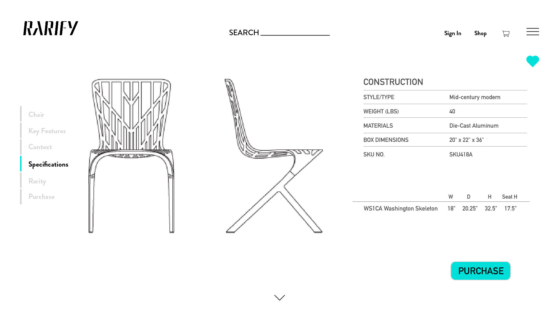The schematics of a rare side chair.