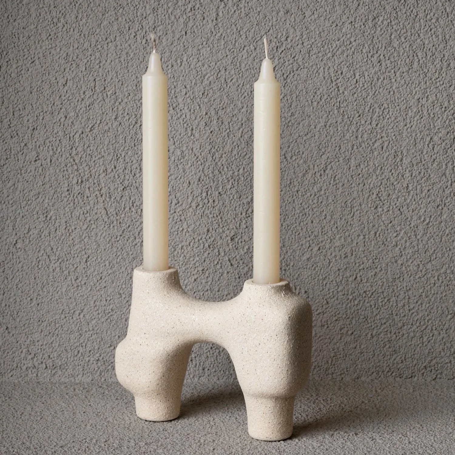 Rough light  beige sculptured design candleholder