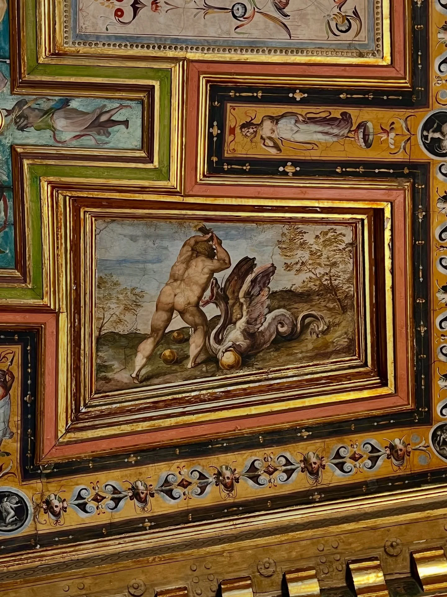 In the Palazzo Vecchio in Florence, there is a room dedicated to the Ancient Greek hero, Hercules. Among its frescoes, painted under Vasari&rsquo;s guidance in 1557, is the moment he slays Ladon &ndash; the dragon who guards the golden apple trees in