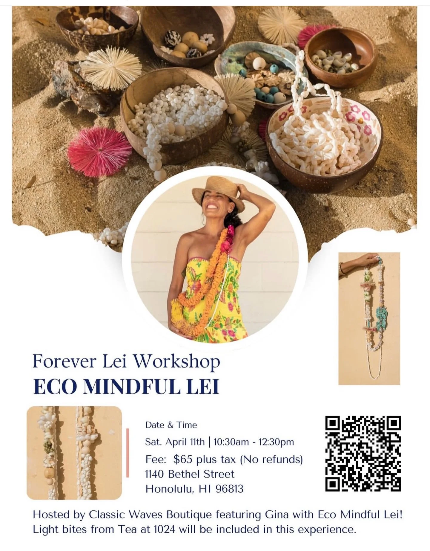 Let&rsquo;s make Forever Lei 🐚 
at @classicwavesboutique Chinatown
April 11, 10:30 

Snacks, refreshments, &amp; aloha will be served!

See you there 🤍