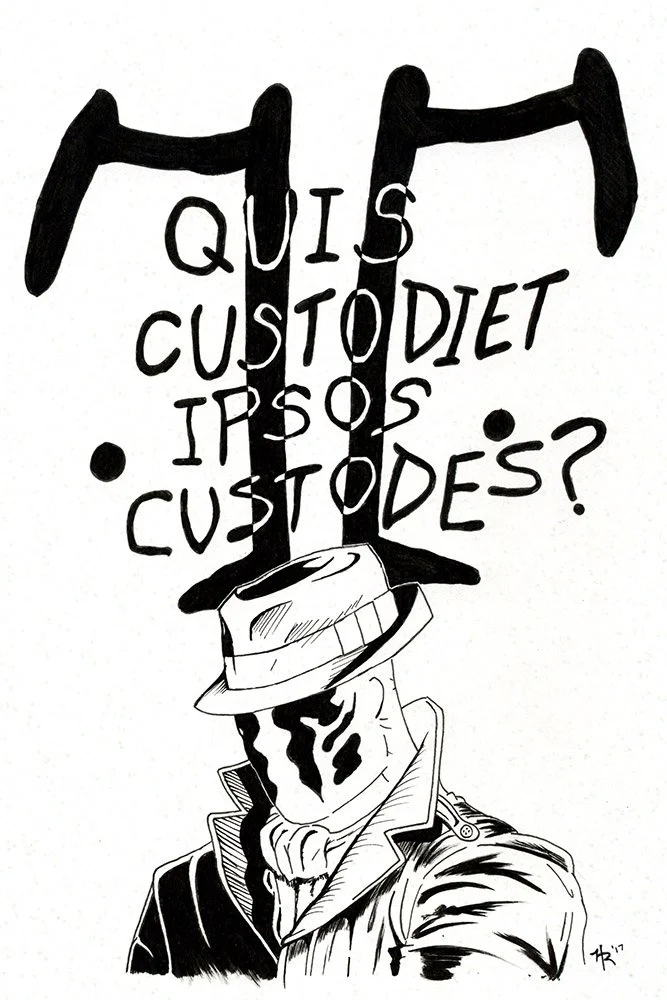 Illustrated Rorscach Watchmen comic art drawn by Henry Rose 2017