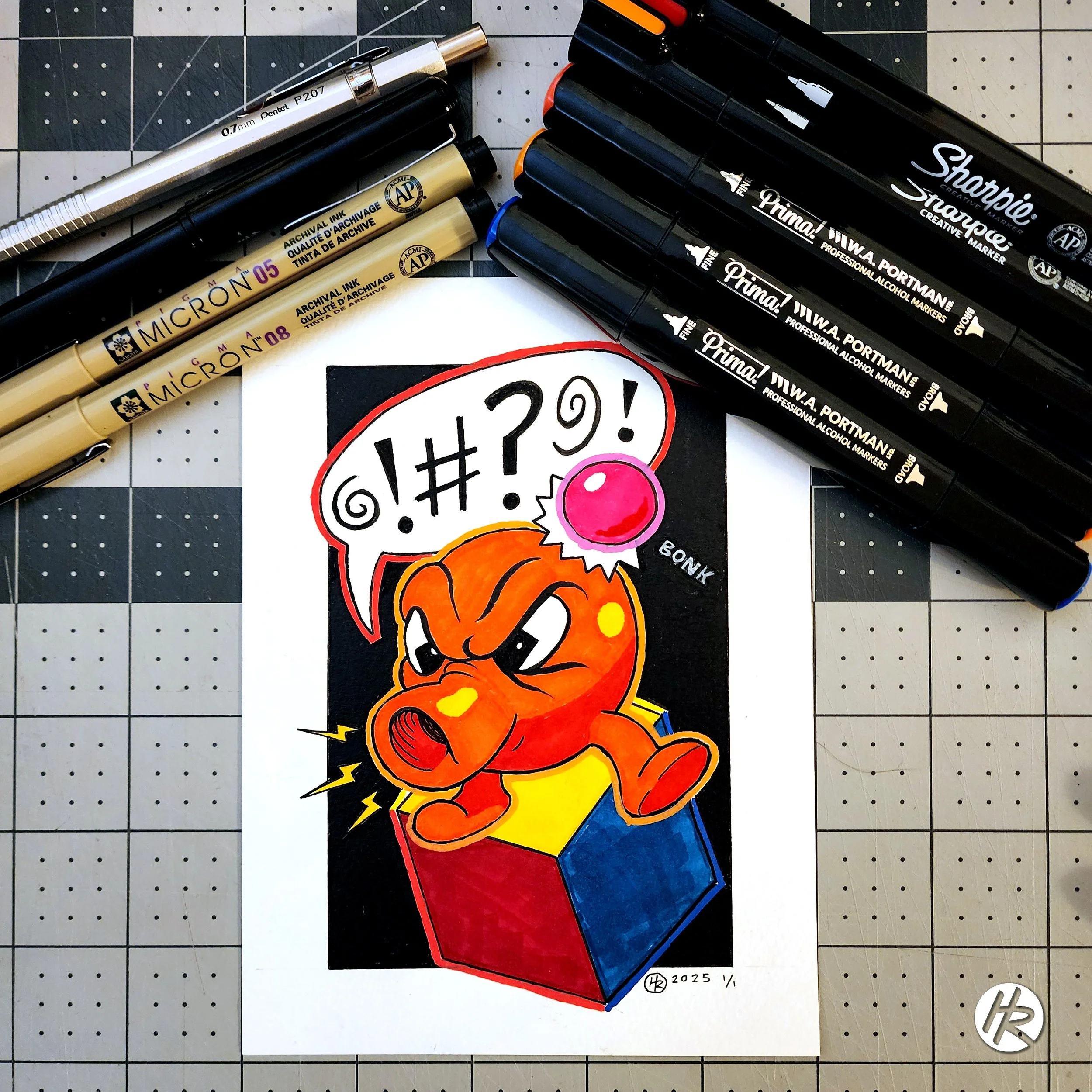 Q*Bert Hand-Drawn 5x7 by Henry Rose Design 3