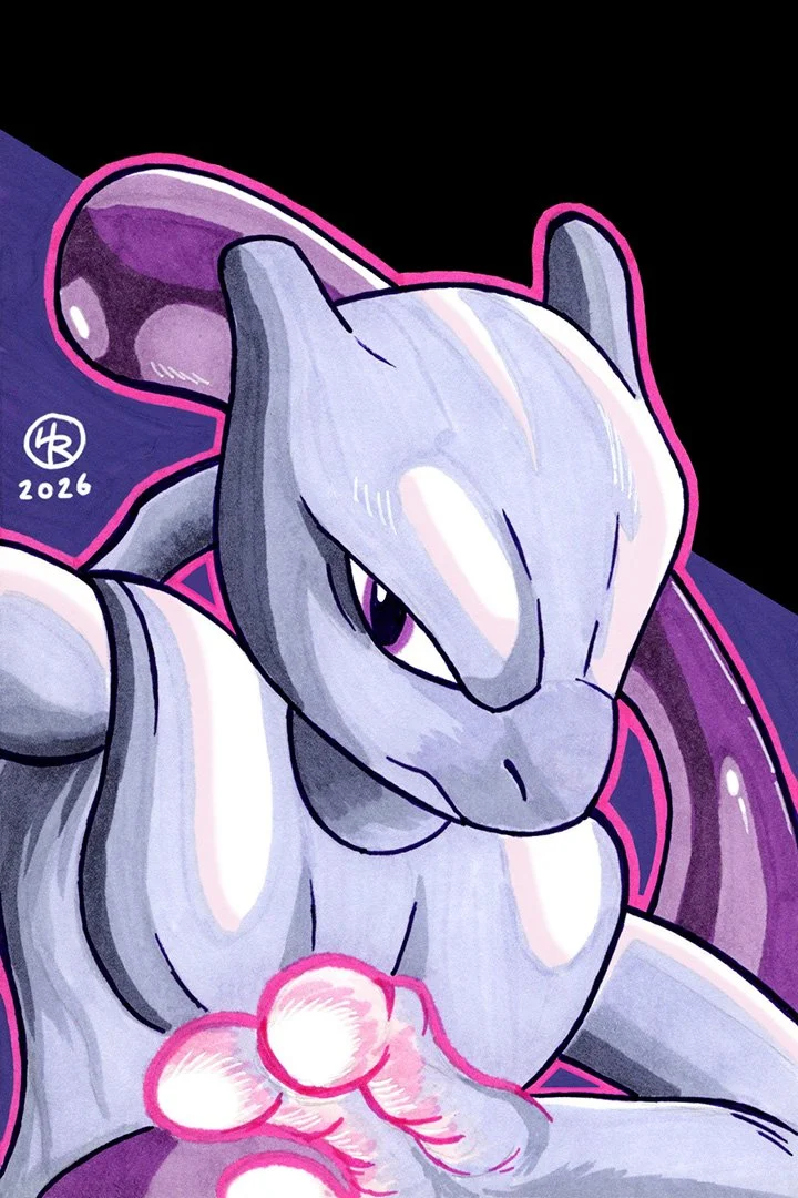 Mewtwo from Pokémon Illustration by Henry Rose