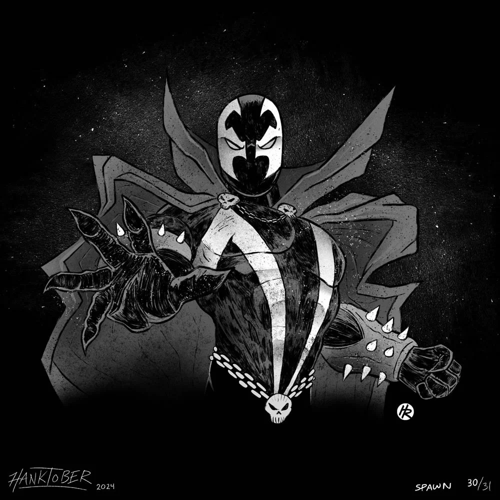 Horror ink illustration of Spawn drawn by Henry Rose