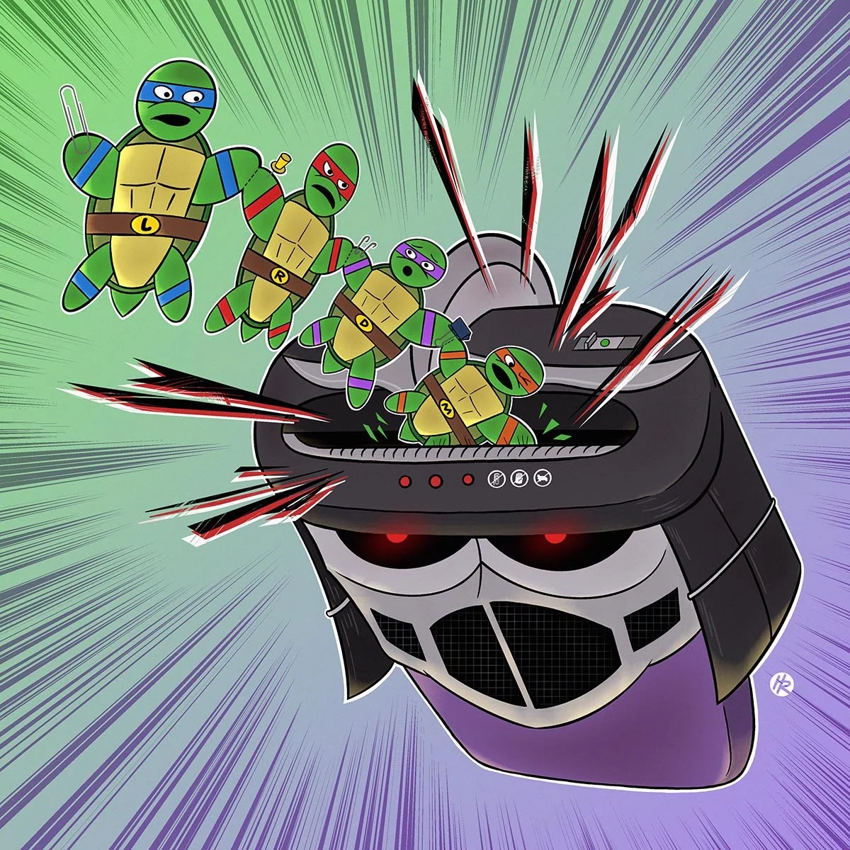 Illustrated TMNT Turtle Shredder poster drawn by Henry Rose