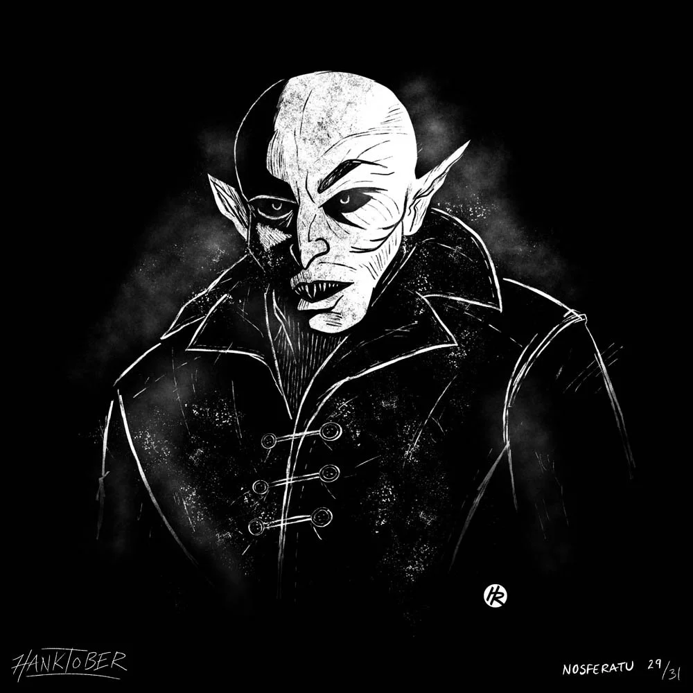 Horror ink illustration of Nosferatu drawn by Henry Rose