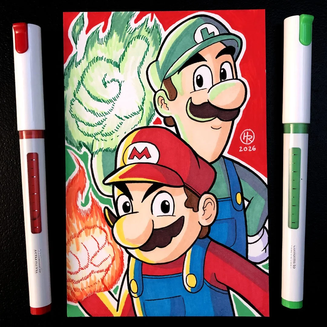 Mario & Luigi Hand-Drawn Art