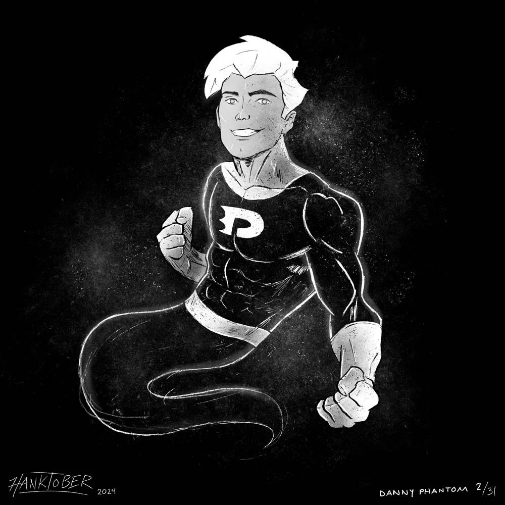 Horror ink illustration of Danny Phantom drawn by Henry Rose