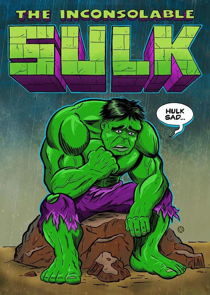 Illustrated Inconsolable Sulk Hulk comic cover drawn by Henry Rose