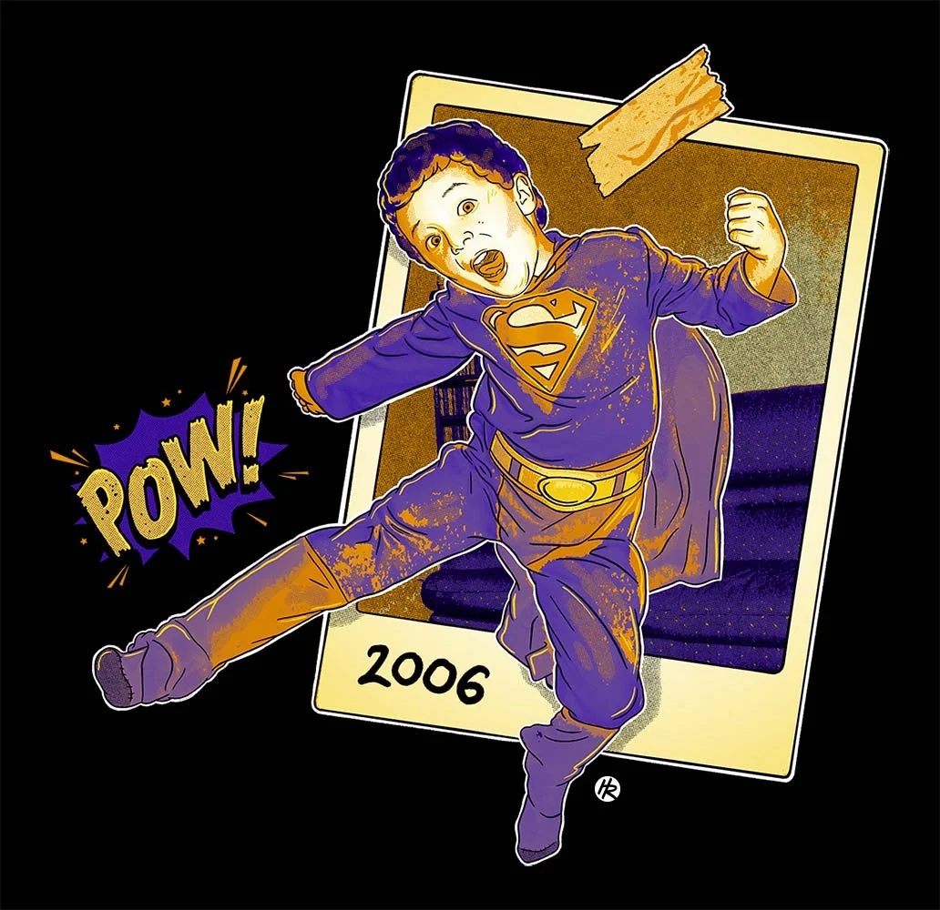 Illustrated little kid pow branding artwork for Jack Rose author website drawn by Henry Rose