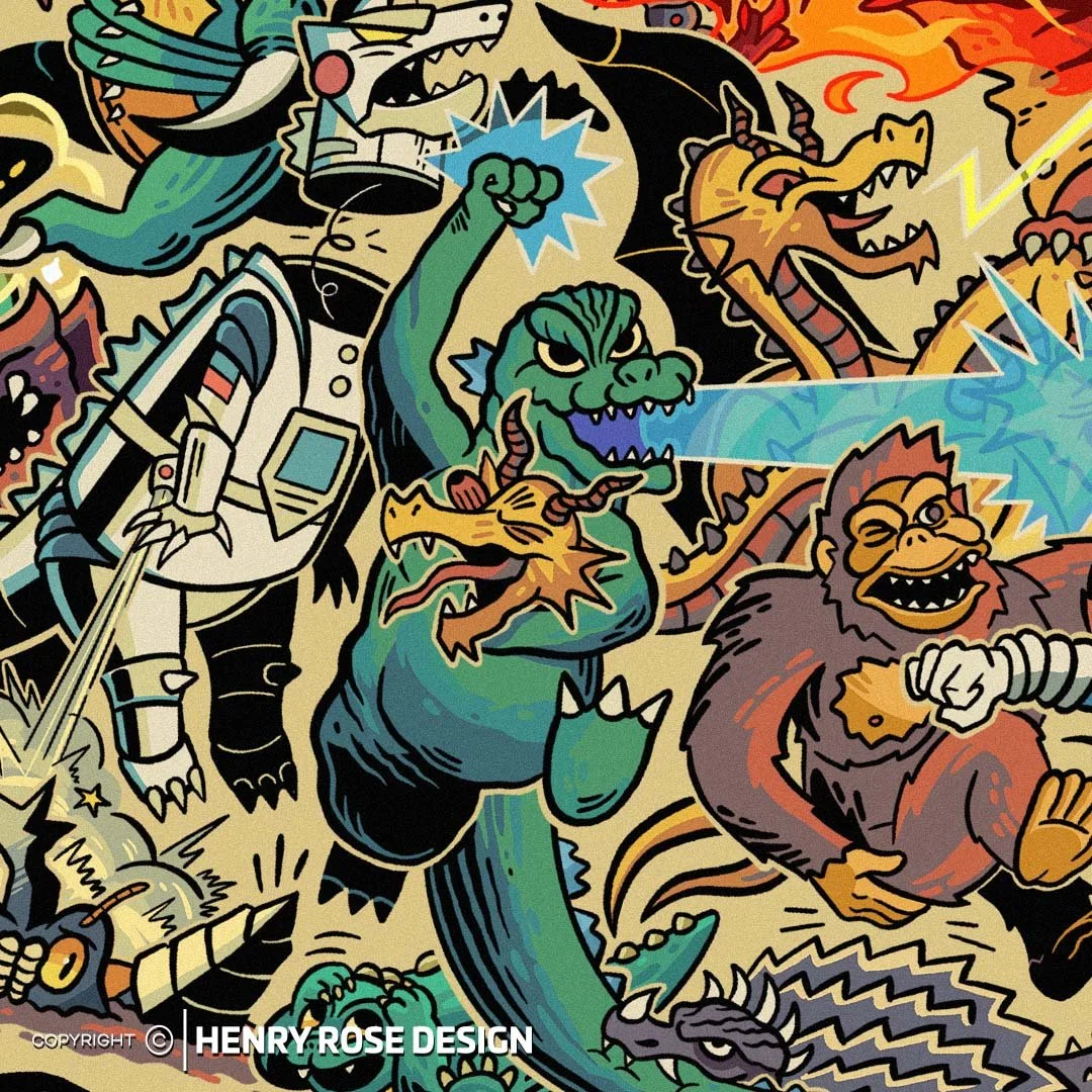 Godzilla Kaiju Chaos Art Print Henry Rose Design 2.jpg