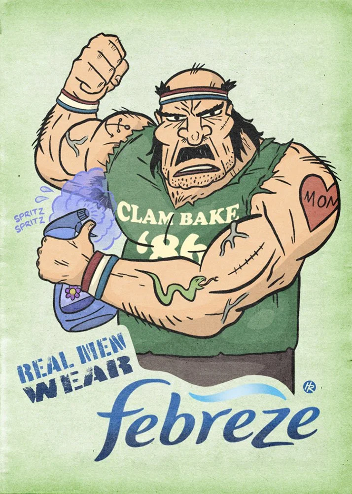 Illustrated Febreeze Hendo Comics poster drawn by Henry Rose
