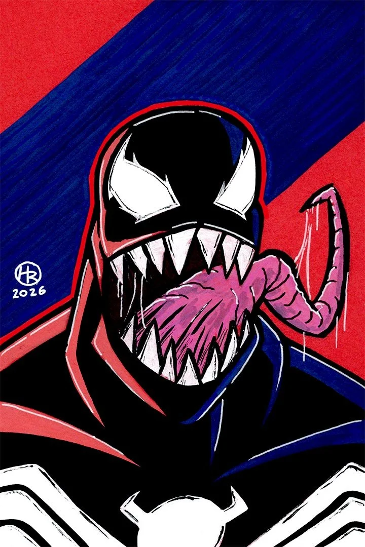 Venom Eddie Brock from Spider-Man Marvel Comics Illustration by Henry Rose