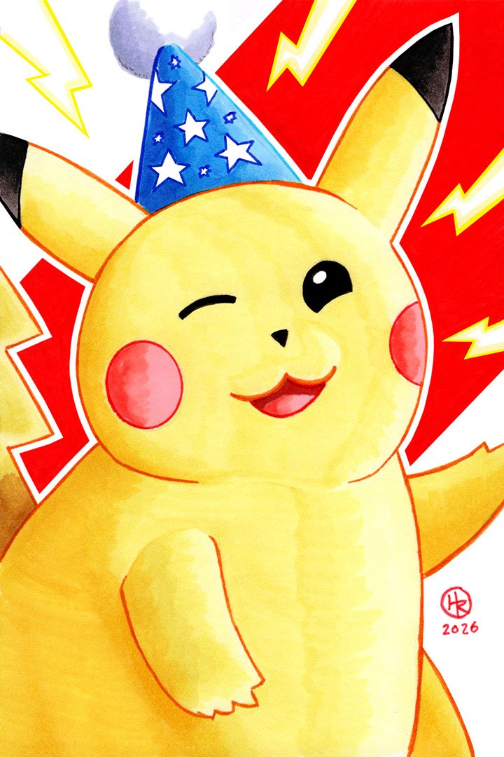 Party Hat Pikachu from Pokémon Illustration by Henry Rose