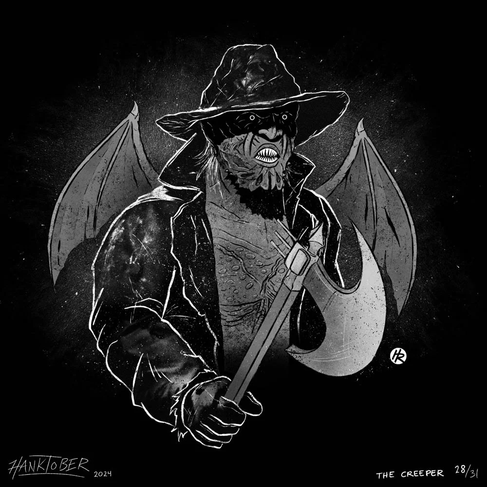 Horror ink illustration of Jeepers Creepers drawn by Henry Rose