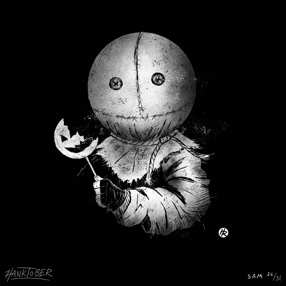 Horror ink illustration of Sam from Trick R Treat drawn by Henry Rose