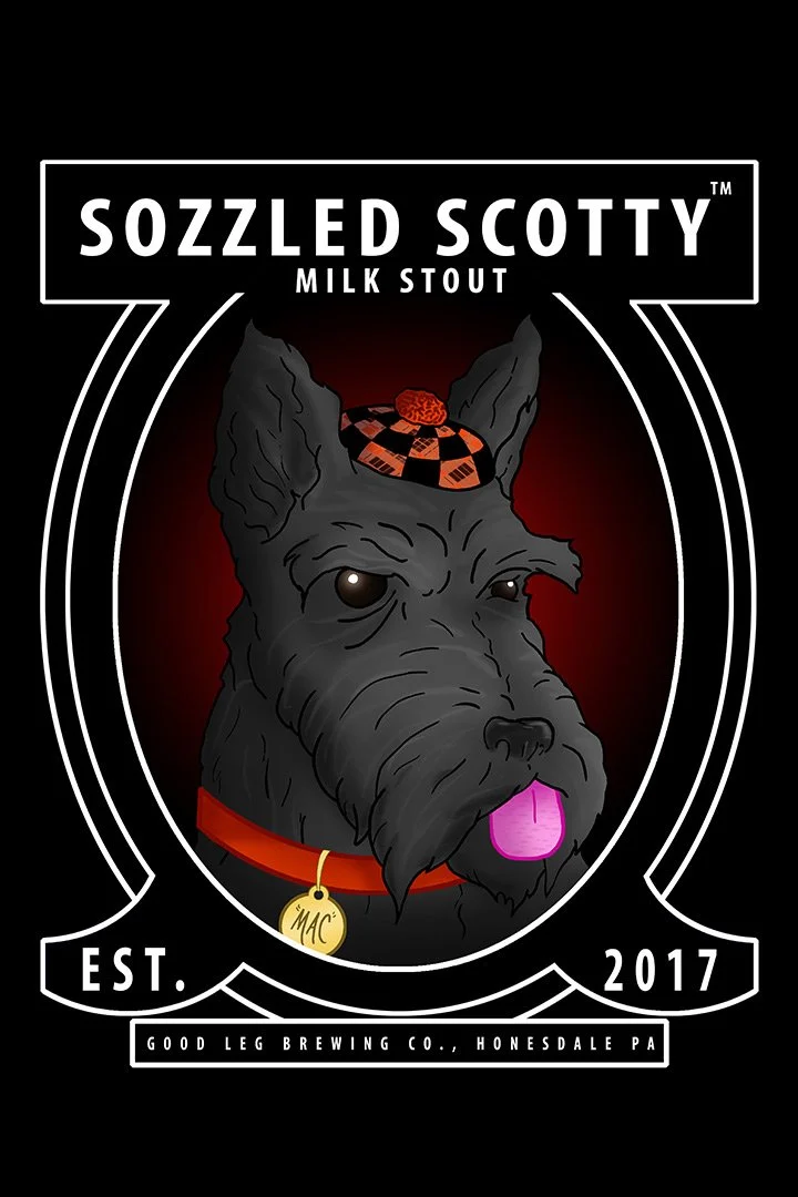 Illustrated Sozzled Scotty Milk Stout drawn by Henry Rose 2017