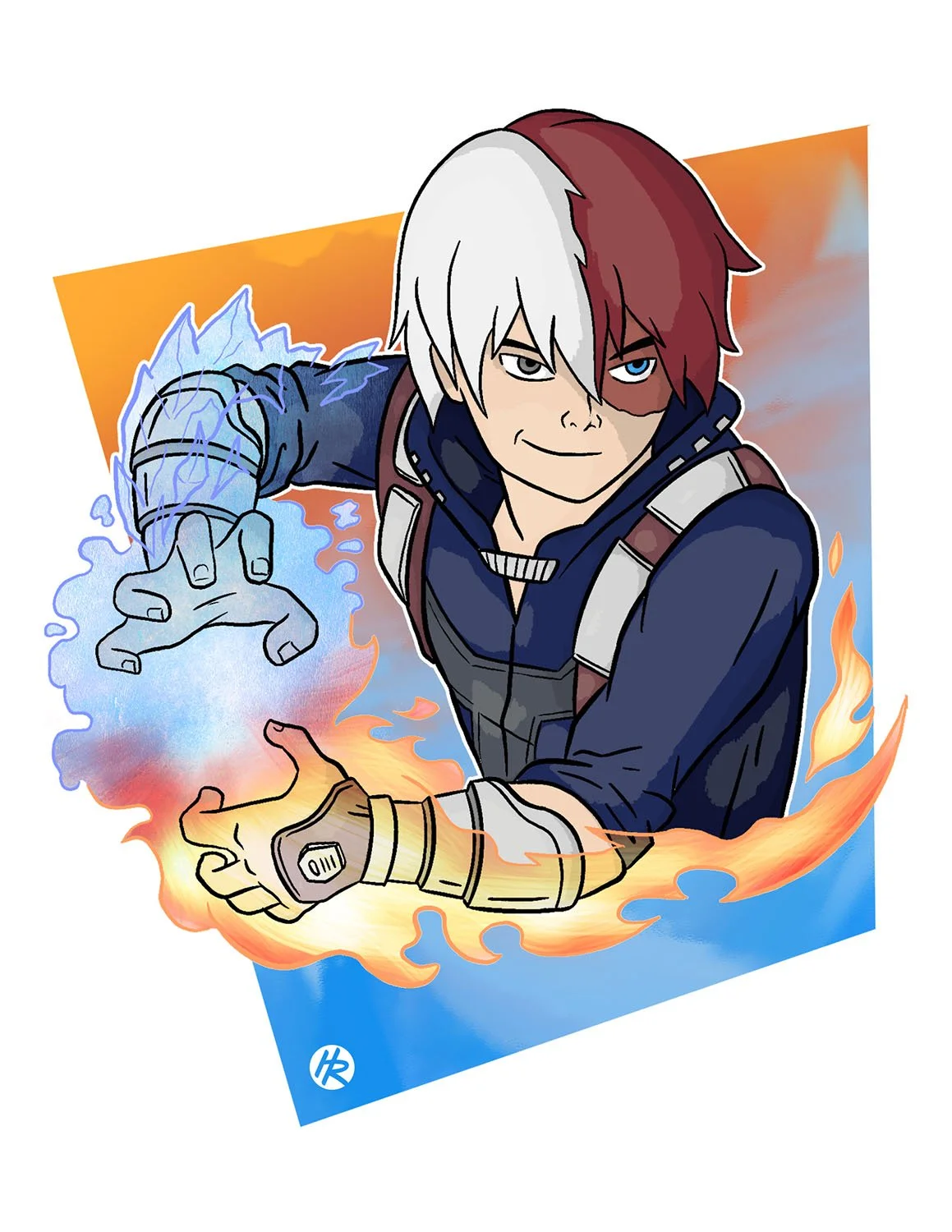 Illustrated Shoto Todoroki from My Hero Academia poster drawn by Henry Rose