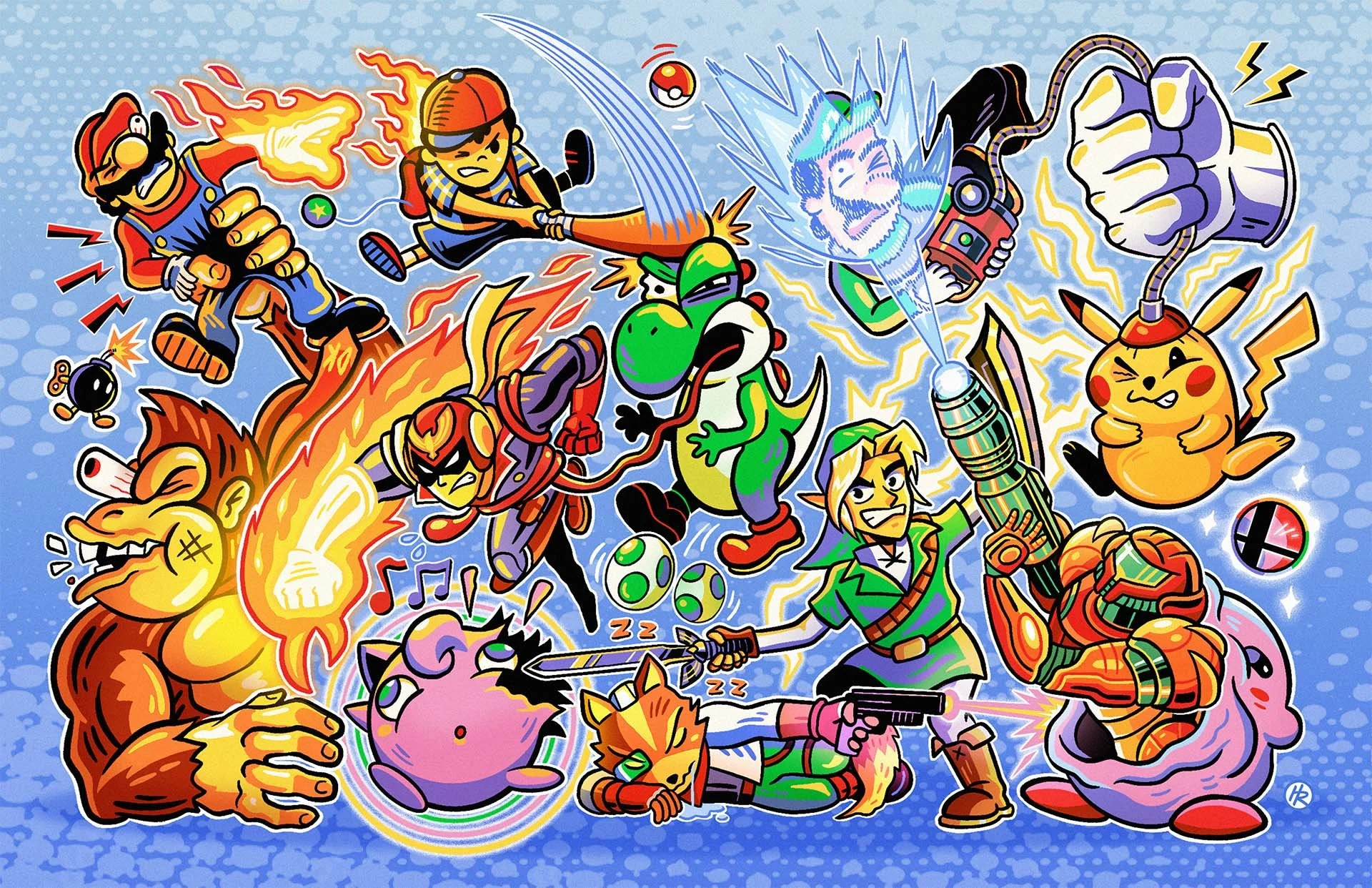 Super Smash Bros. Beatdown Illustration drawn by Henry Rose Design