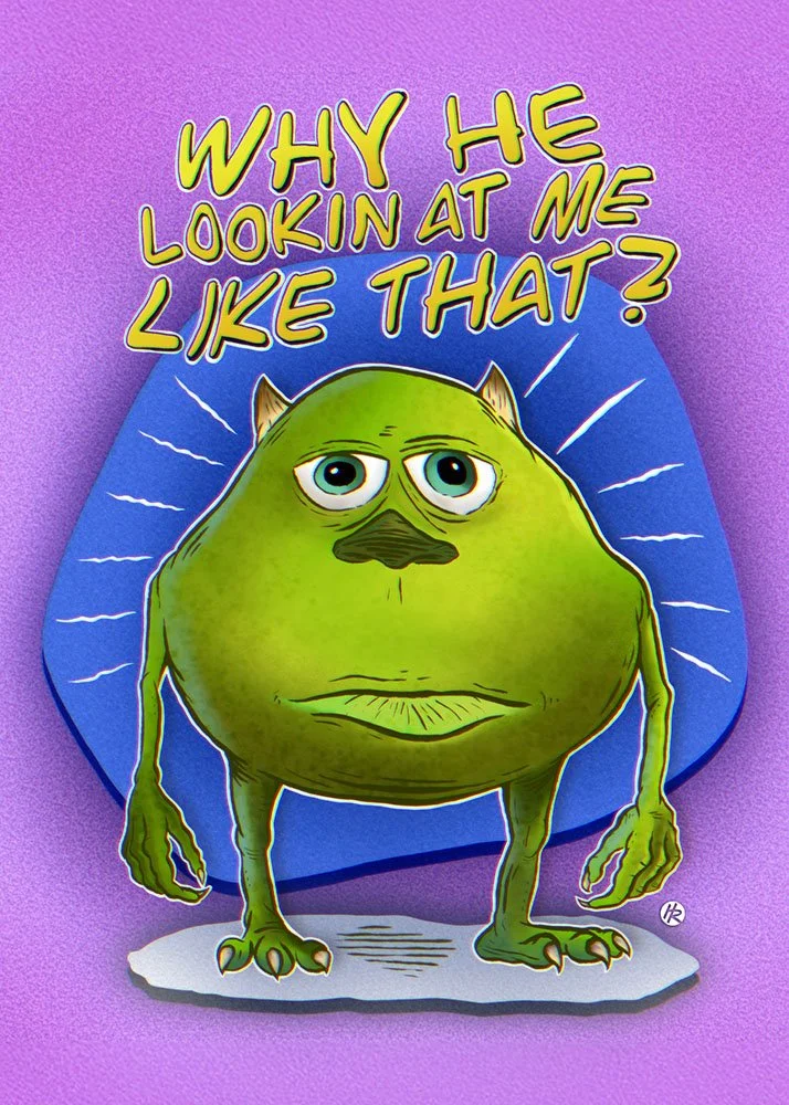 Illustrated Mike Wazowski Monsters Inc. poster drawn by Henry Rose