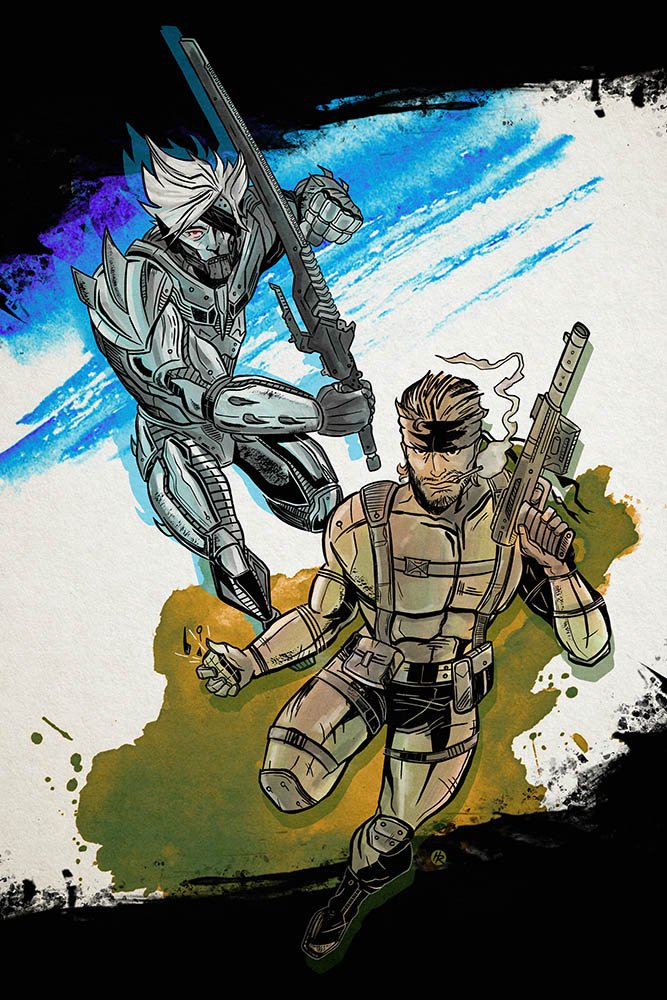 Illustrated Metal Gear Snake and Raiden poster drawn by Henry Rose