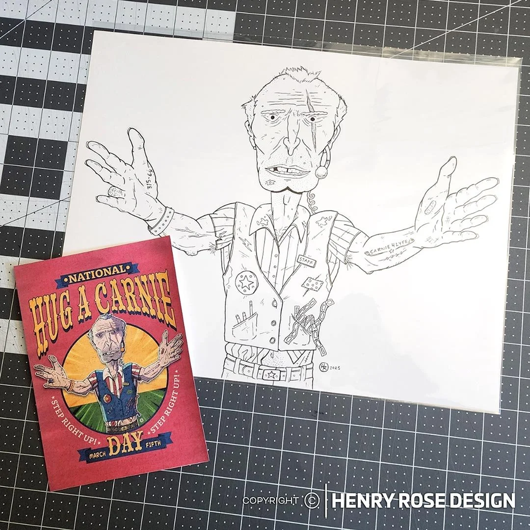 National Hug A Carnie Day Hand-Drawn Art