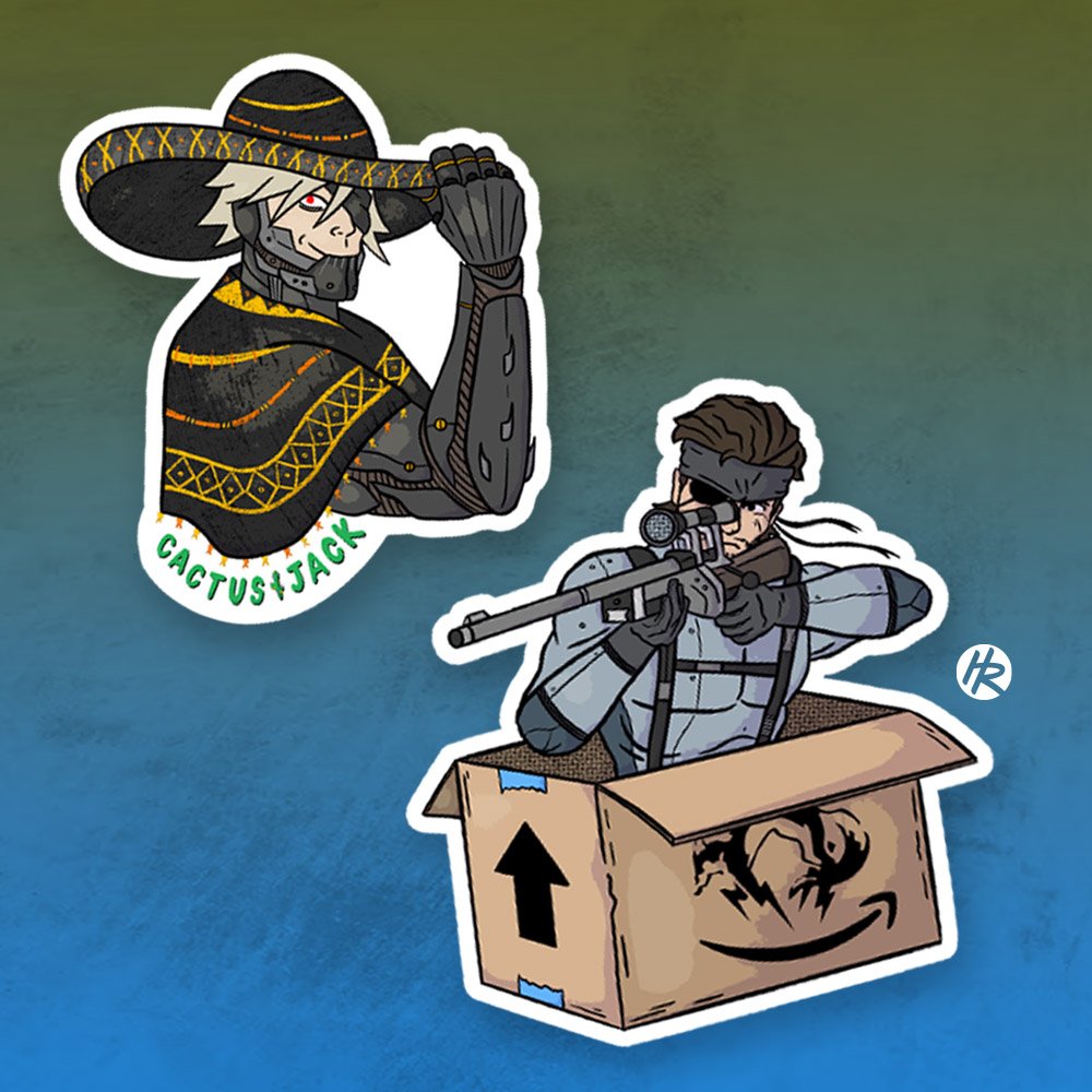 Illustrated Metal Gear Snake and Raiden stickers drawn by Henry Rose