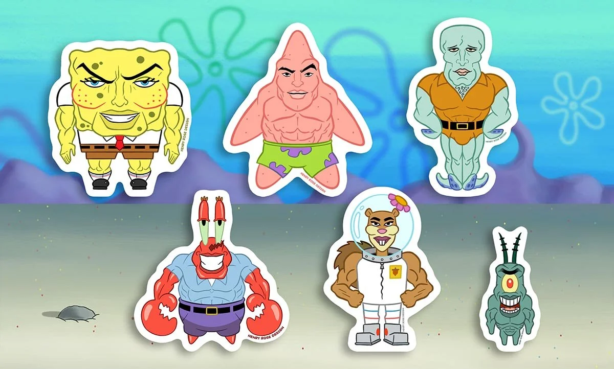 Spongebob-Patrick-Squidward-Handsome-Funny-Sticker-Art-Henry-Rose.jpg